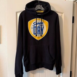 Japan Superdry Vintage Mens Black Hoodie Sweatshirt Size Medium